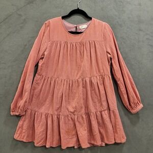 Altard State Tiered Corduroy‎ Dress Women's Size Medium Mini Long Sleeve Pink